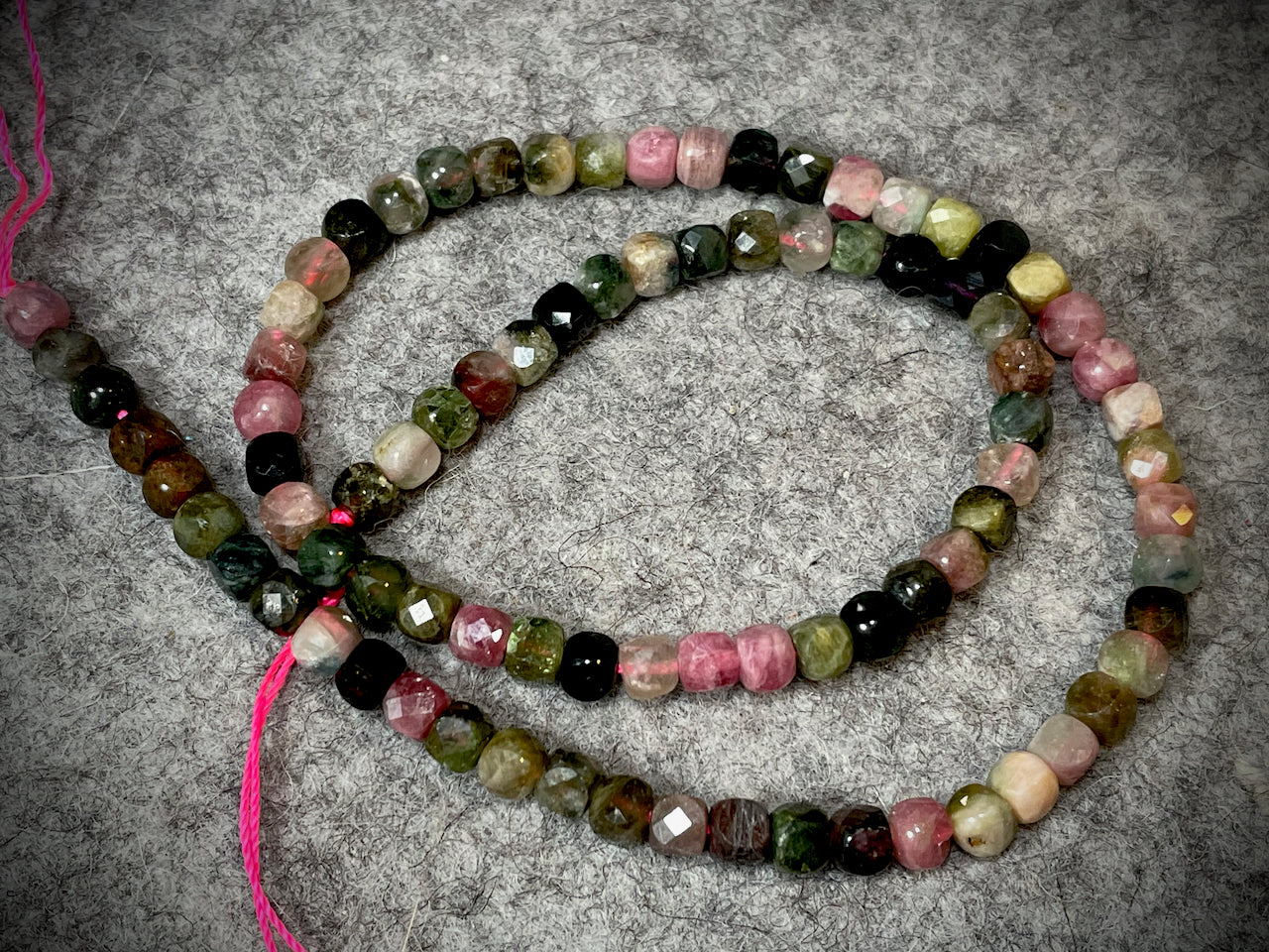 Tourmaline 4mm Faceted Cube Beads