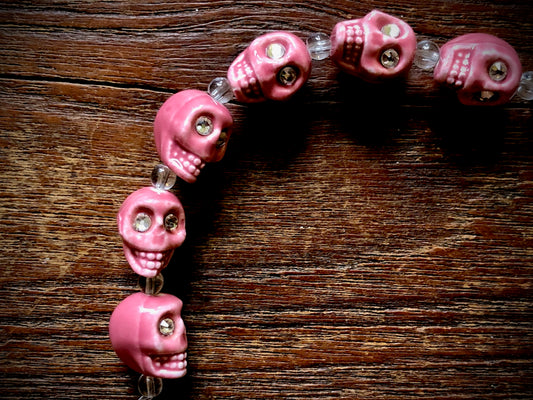 Ceramic Skulls with Crystal Eyes Strand - 13mm - 4"