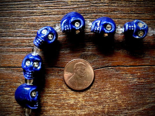 Ceramic Skulls with Crystal Eyes Strand - 13mm - 4"