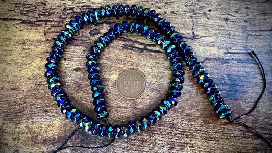 Onyx Faceted Rondelle Bead Strand - 8mm x 5mm - Electroplated - 15"