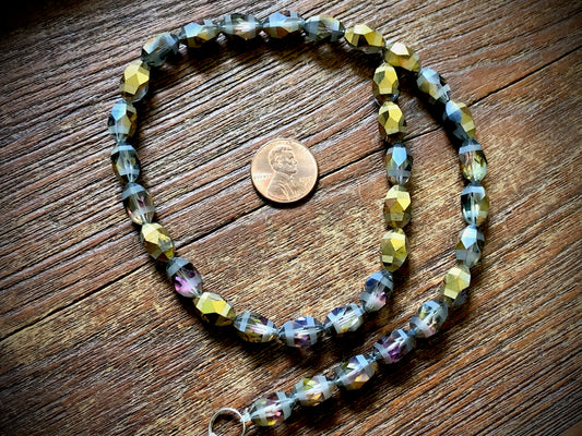 Crystal Orbits Faceted Rice Beads Strand - Smoke AB and Gold - 12mm x 8mm