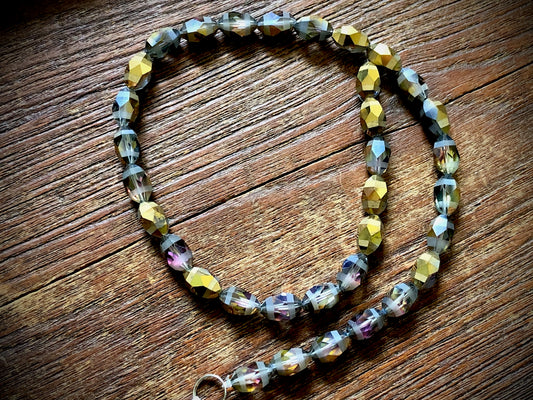 Crystal Orbits Faceted Rice Beads Strand - Smoke AB and Gold - 12mm x 8mm