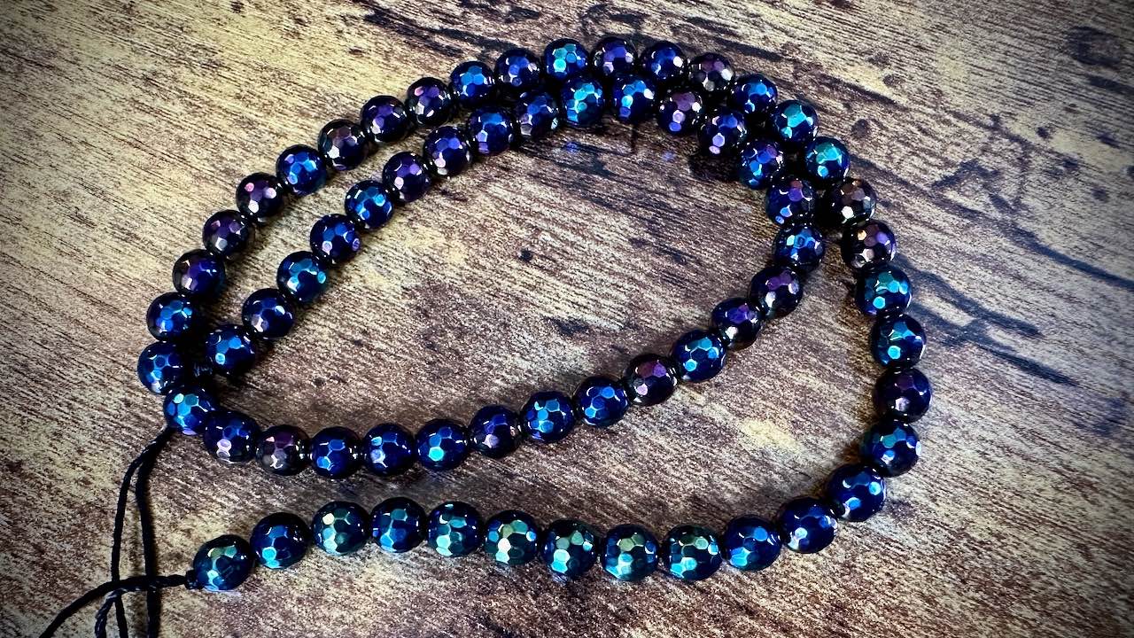Onyx Faceted Rounds Bead Strand - 6mm - Electroplated - 15"