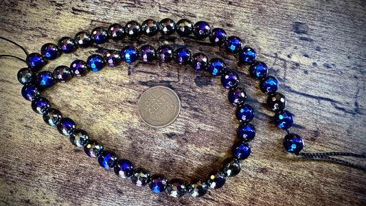 Onyx Faceted Rounds Bead Strand - 8mm - Electroplated - 15"