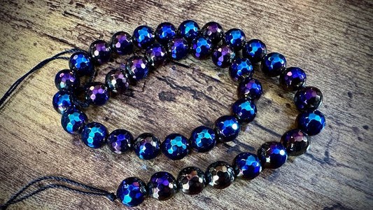 Onyx Faceted Rounds Bead Strand - 10mm - Electroplated - 15"