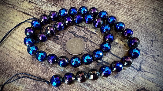Onyx Faceted Rounds Bead Strand - 10mm - Electroplated - 15"