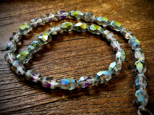 Crystal Orbits Faceted Rice Beads Strand - Watermelon Pink and Green - 12mm x 8mm