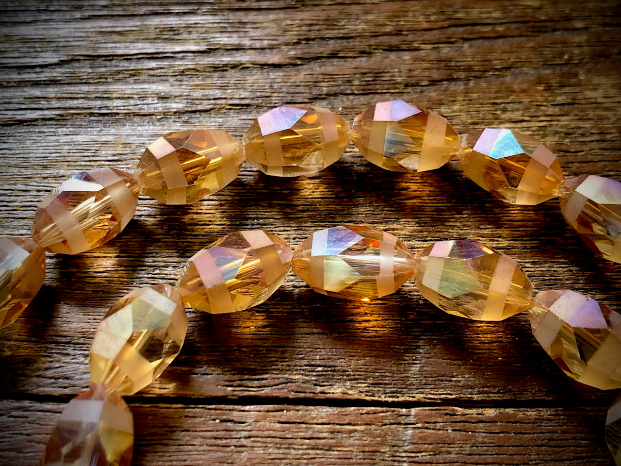Crystal Orbits Faceted Rice Beads Strand - Peach AB - 12mm x 8mm