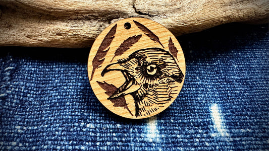 AG Wooden Pendant—Crow & Feathers