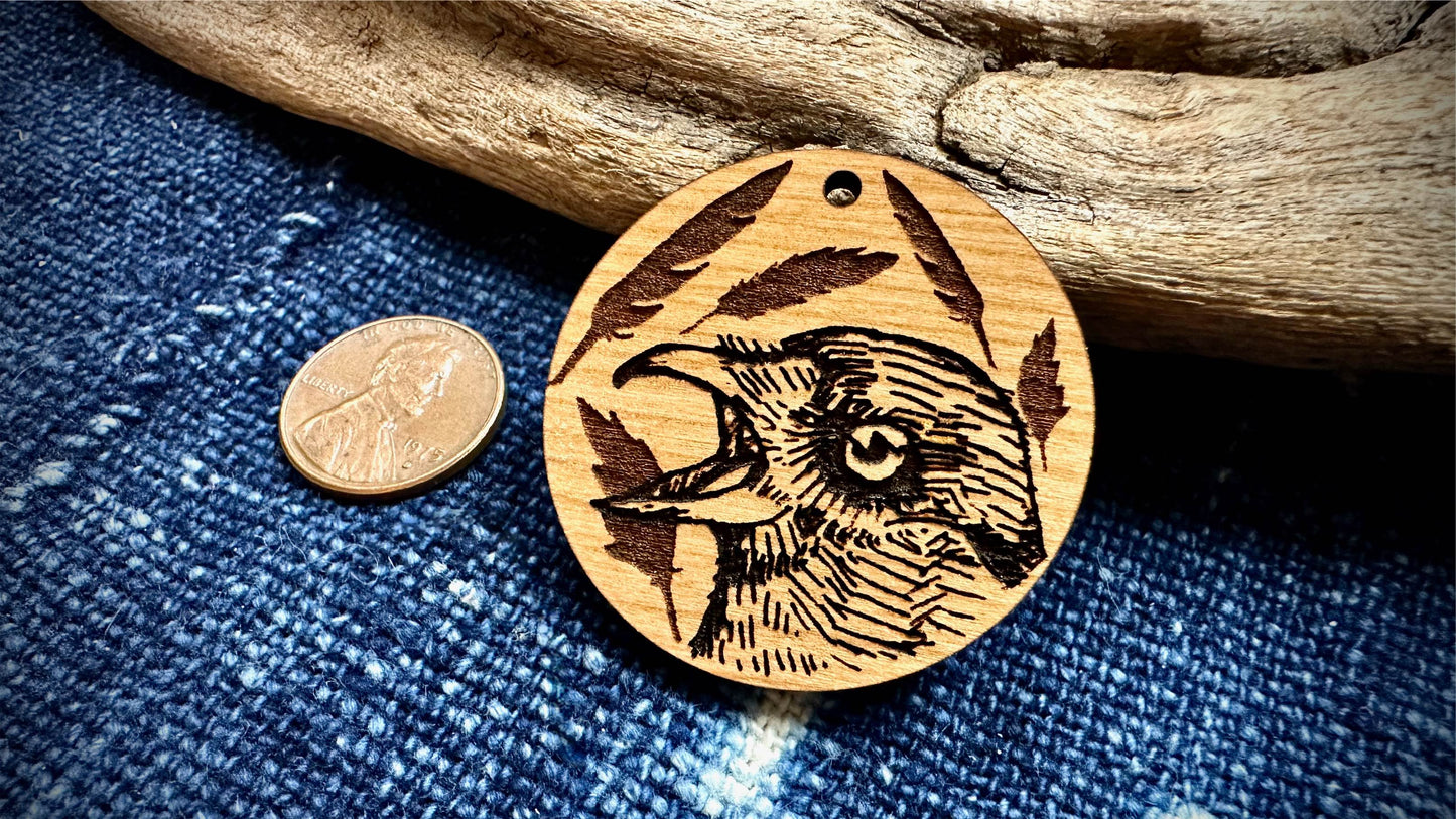 AG Wooden Pendant—Crow & Feathers