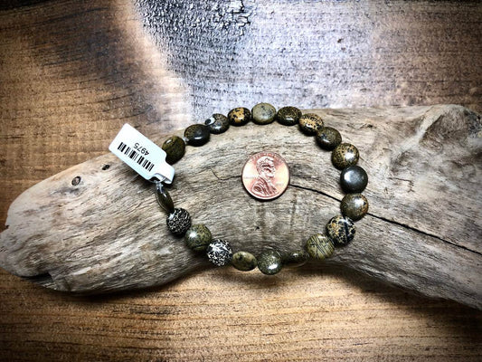 Paint Brush Jasper Coin Bead Strand - 10mm - 8"