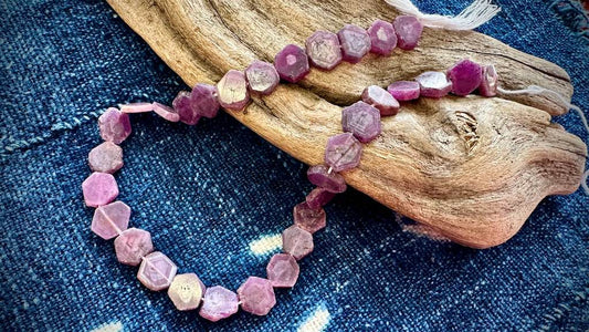 Natural Ruby Bead Strand - Hexagon Slices - 12mm x 10mm - 13.5”