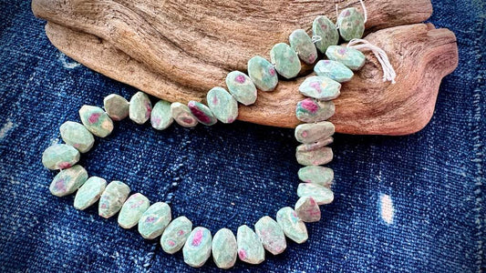 Natural Ruby in Zoisite Bead Strand - 17mm x 11mm - 15”
