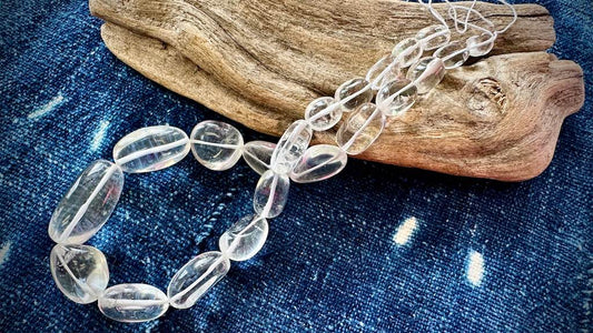 Natural Quartz Bead Strand - Graduated Smooth Nuggets - 32mm x 19mm - 12mm x 9mm - 16”