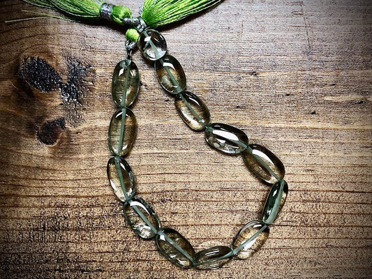 Green Quartz Puffy Ovals Bead Strand - 10mm x 14mm - 7"