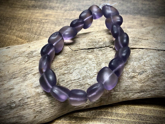 Small Transparent Purple Matte Pillow Beads Czech Glass Strand