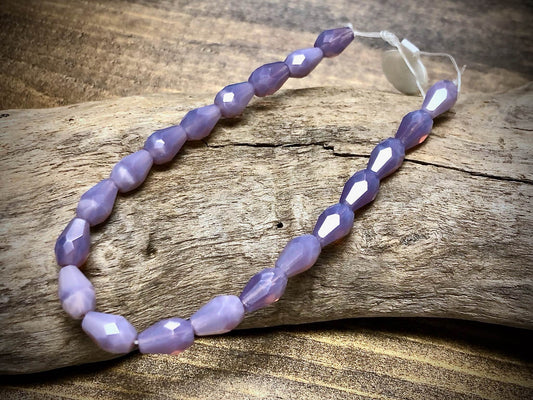Light Purple Opal Faceted Drop Beads Czech Glass Strand
