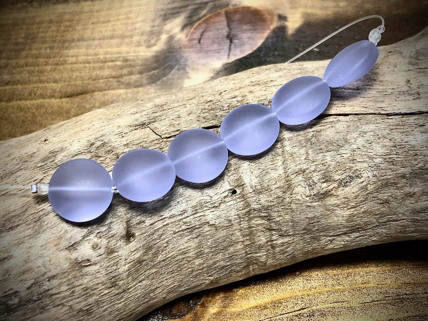 Periwinkle Puffed Coin 15mm Designer Sea Glass Bead Strand