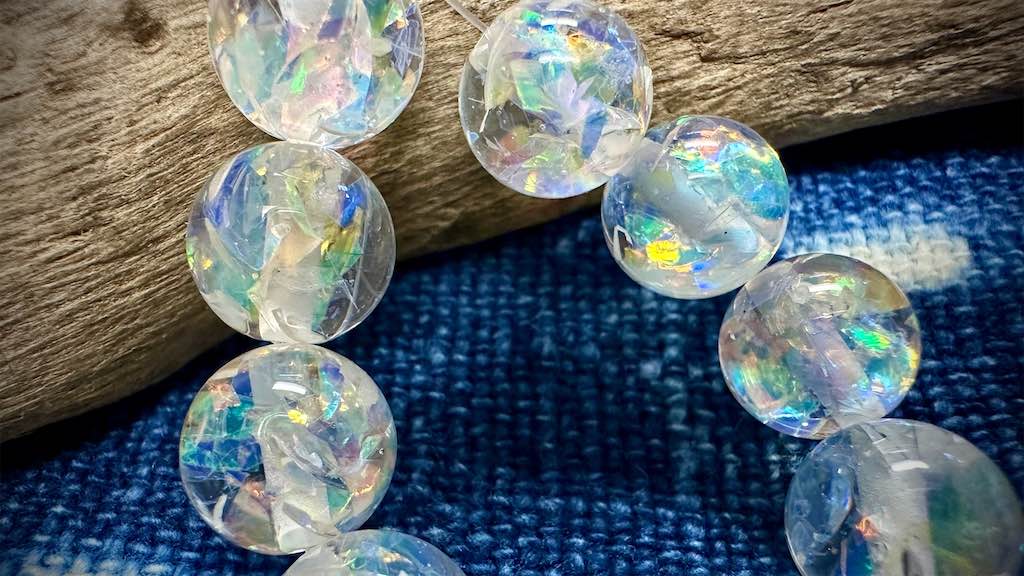 Italian Polyester Bead Strand - Glitter Round - Crystal Confetti - 12mm