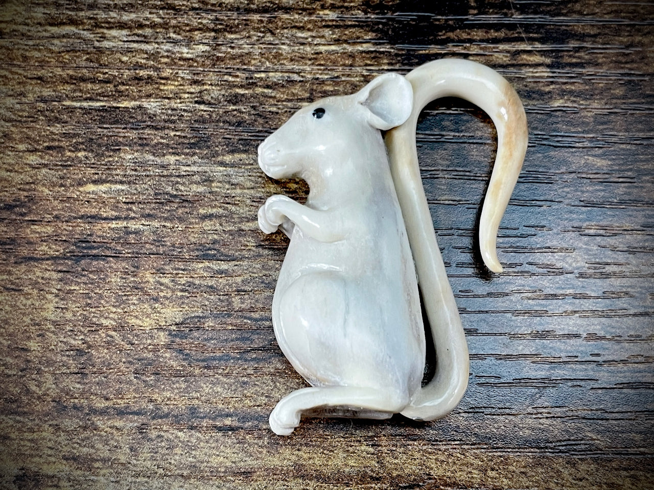 Hand-Carved Bone Mouse Sculpture #2