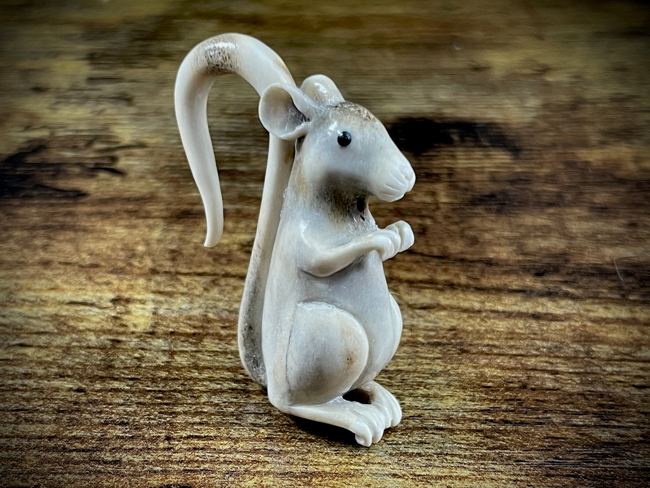 Hand-Carved Bone Mouse Sculpture #2