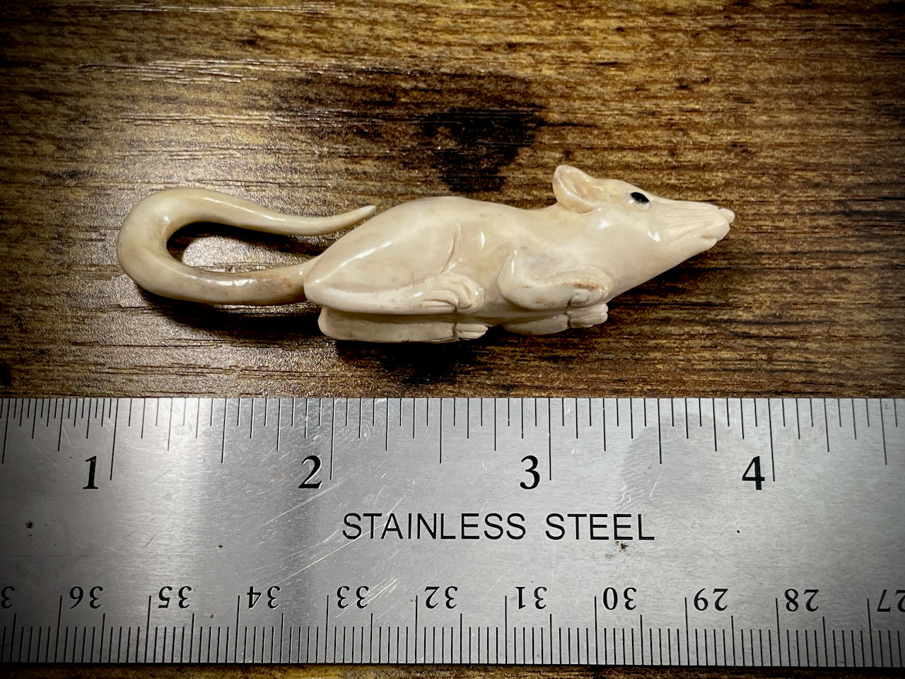 Hand-Carved Bone Mouse Sculpture #3
