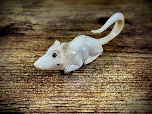 Hand-Carved Bone Mouse Sculpture #3