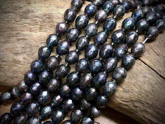 Old-Stock, Vintage Faceted Freshwater Pearls - 10mm x 7mm - 16”