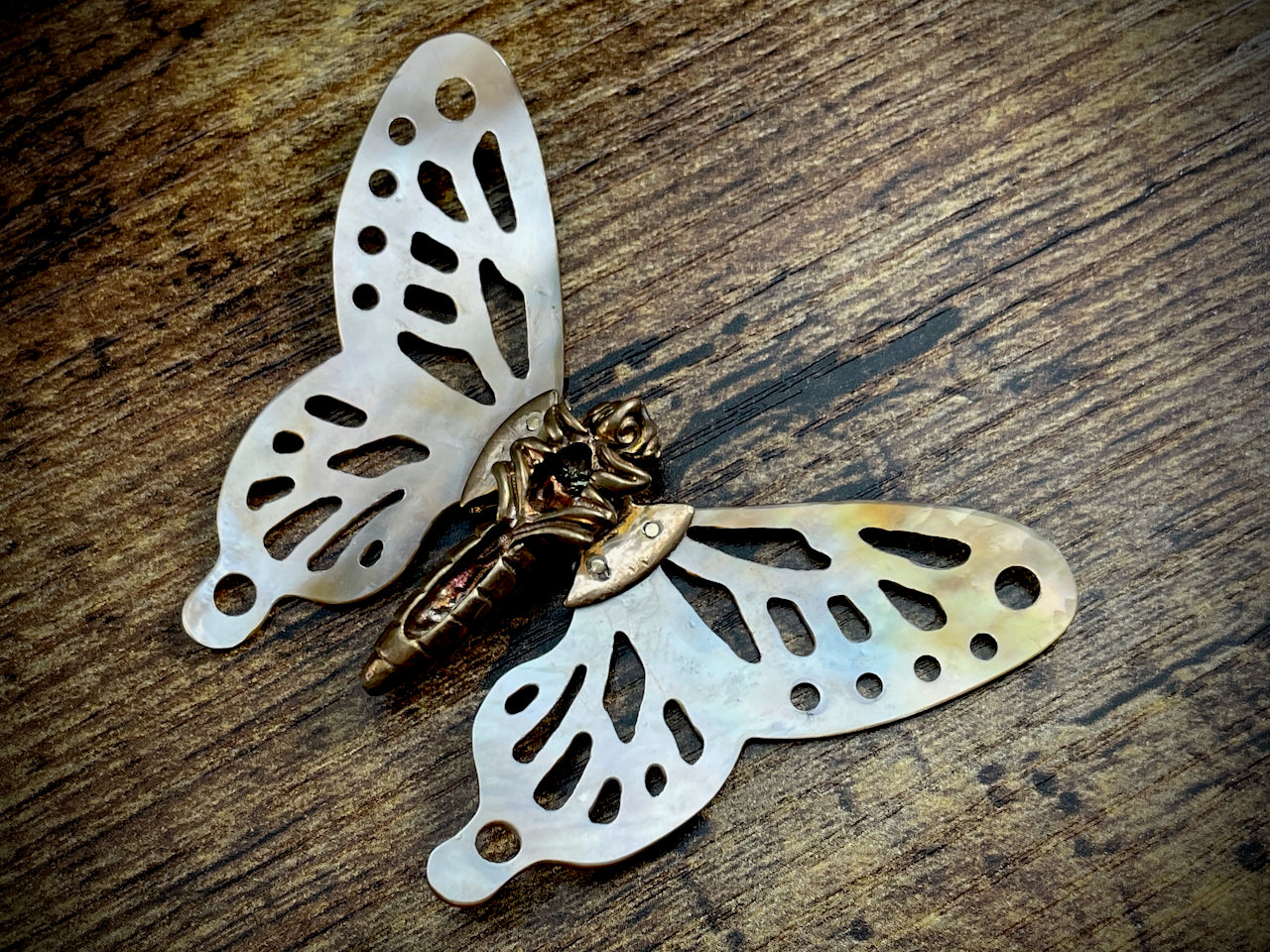 Butterfly with Hand-Carved Mother of Pearl/Shell Wings