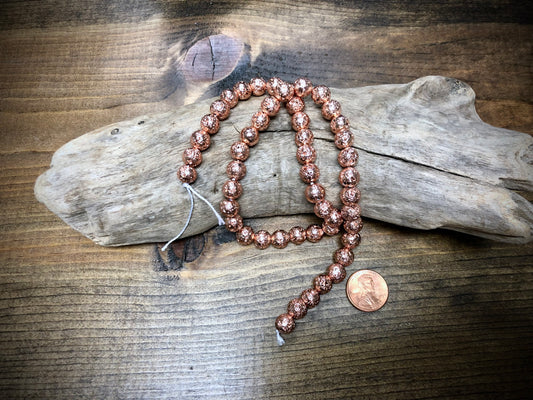 Electro-Coated Lava Bead Strand - Copper - 8mm - 16”