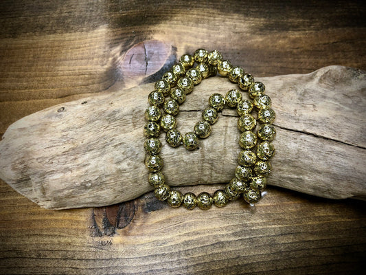 Electro-Coated Lava Bead Strand - Gold - 8mm - 16”
