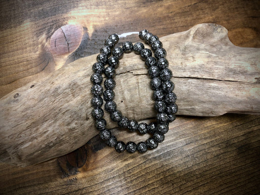 Electro-Coated Lava Bead Strand - Gunmetal - 8mm - 16”