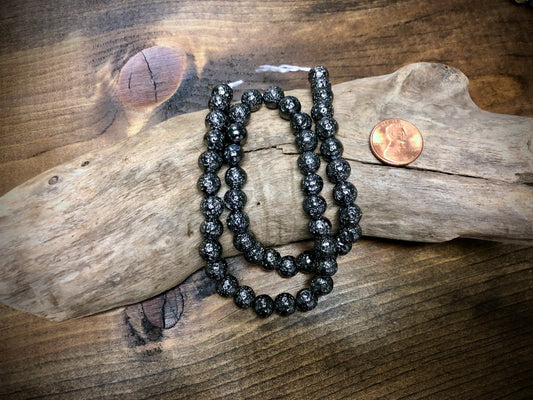 Electro-Coated Lava Bead Strand - Gunmetal - 8mm - 16”