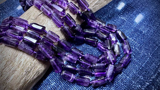 Amethyst Bead Strand - Faceted Barrels - 13mm x 8mm - 16.5"