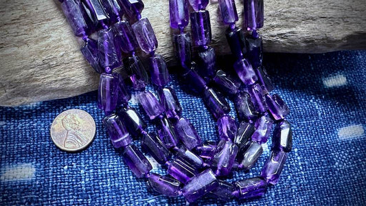 Amethyst Bead Strand - Faceted Barrels - 13mm x 8mm - 16.5"