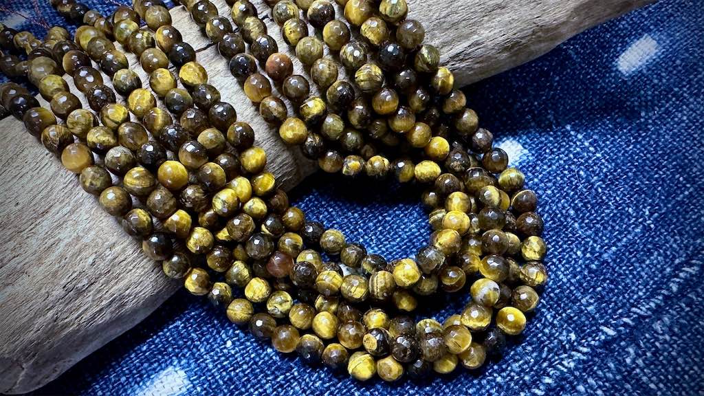 Tiger Eye Bead Strand - Faceted Rounds - 6mm - 15"