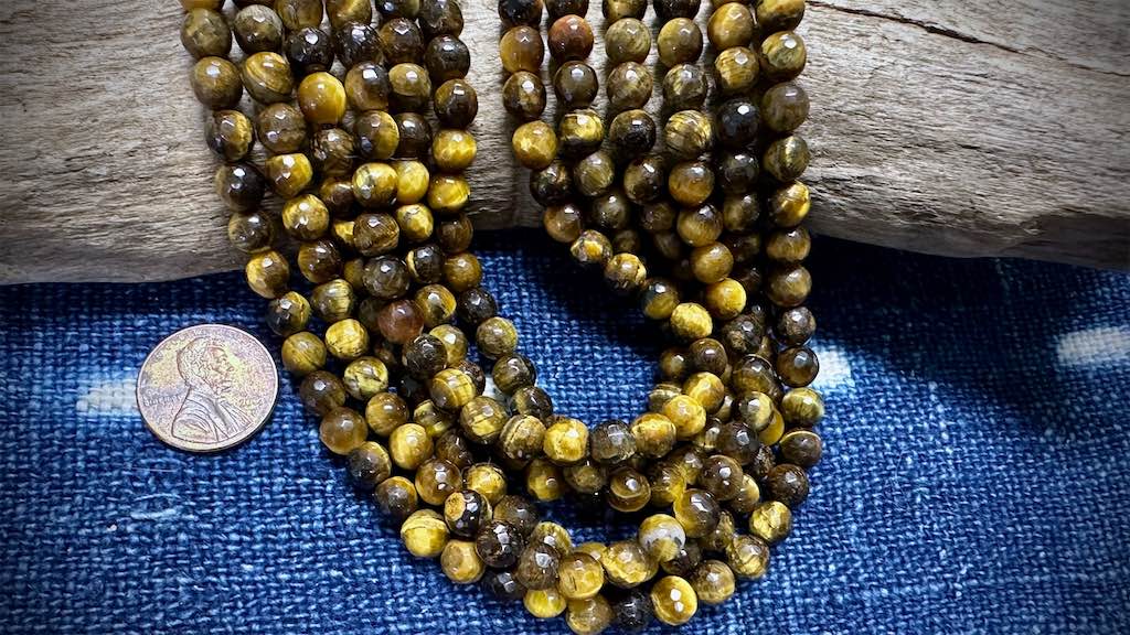 Tiger Eye Bead Strand - Faceted Rounds - 6mm - 15"