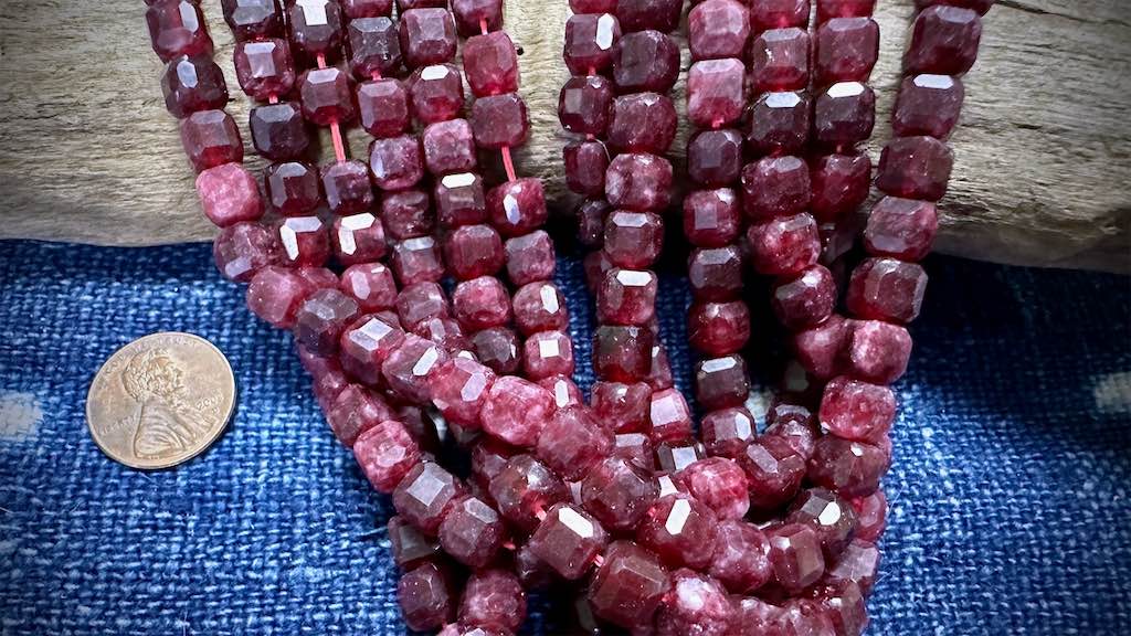 Red Agate Bead Strand - Faceted Cubes - 7mm - 14.75"