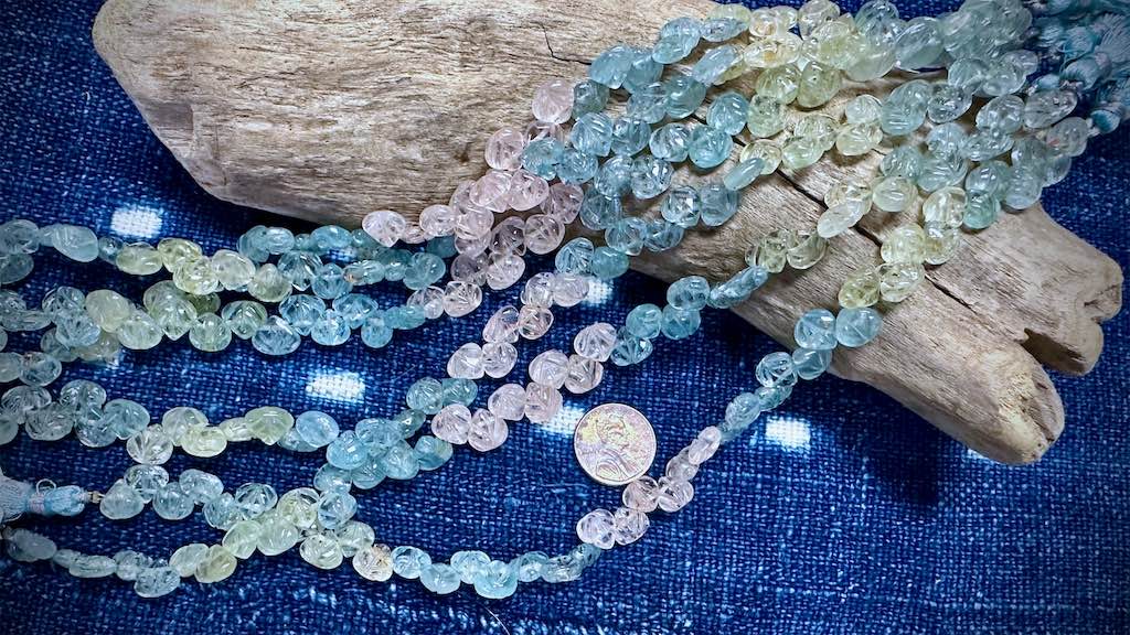 Mixed Beryl Bead Strand - Hand-Carved Shells - 9mm x 8mm - 10"