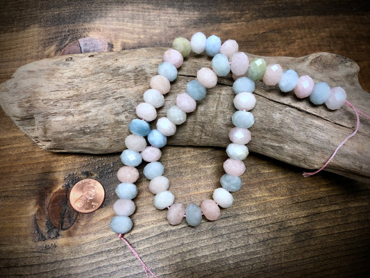 Morganite Faceted Rondelle Bead Strand - 12mm x 8mm - 16”