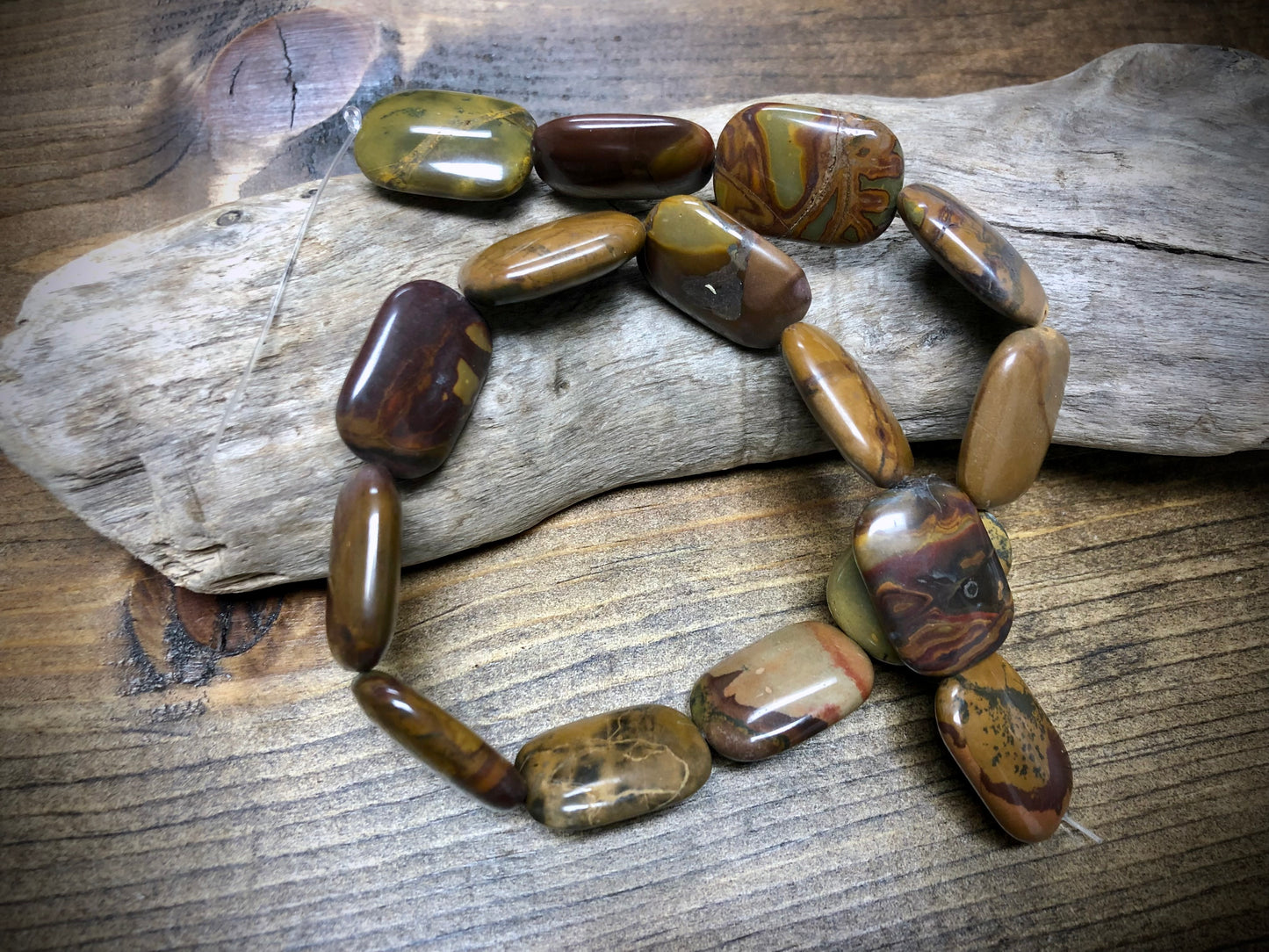 Tiger Iron Jasper Rounded Rectangles Bead Strand - 25mm x 18mm - 16”