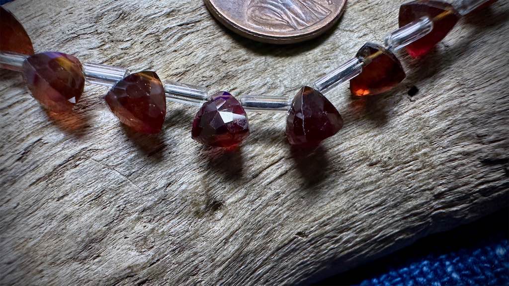 Hessonite Garnet Bead Strand - Top-Drilled Faceted Pyramids - 6mm x 5mm - 7"