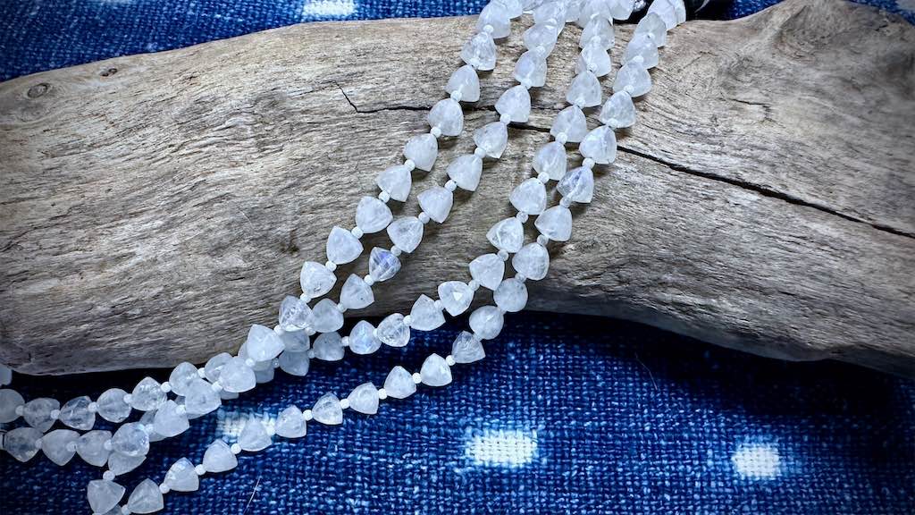 Rainbow Moonstone Bead Strand - Faceted Pyramids - 6mm x 5mm - 7"