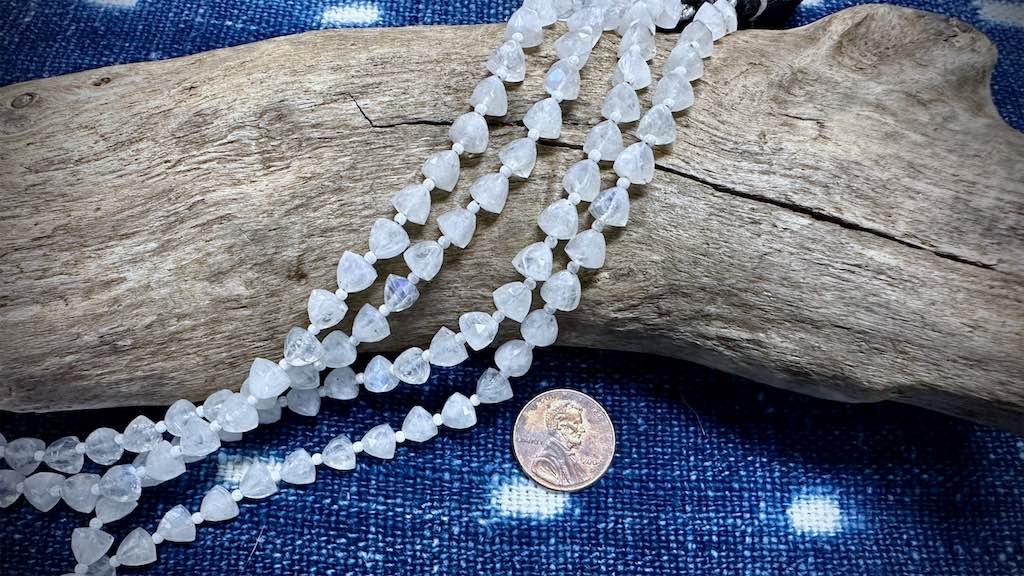 Rainbow Moonstone Bead Strand - Faceted Pyramids - 6mm x 5mm - 7"