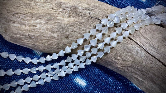 Light Grey Moonstone Bead Strand - Faceted Pyramids - 6mm x 5mm - 7"