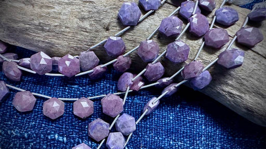 Nevada Rose (Pink-Purple Dumortierite) Bead Strand - Faceted Hexagons - 12mm - 5.25"
