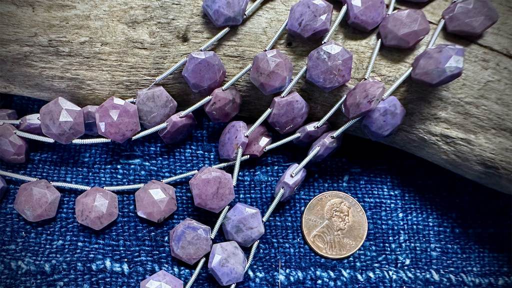 Nevada Rose (Pink-Purple Dumortierite) Bead Strand - Faceted Hexagons - 12mm - 5.25"