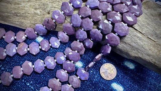 Nevada Rose (Pink-Purple Dumortierite) Bead Strand - Faceted Elongated Hexagons - 16mm x 10mm - 7"