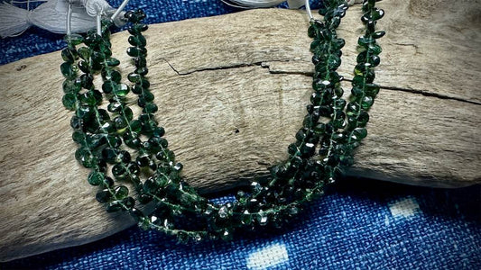 Chrome Diopside Bead Strand - Faceted Drops - 5mm x 3mm - 7"