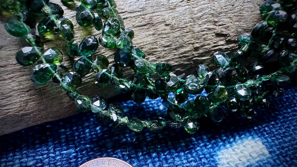 Chrome Diopside Bead Strand - Faceted Drops - 5mm x 3mm - 7"